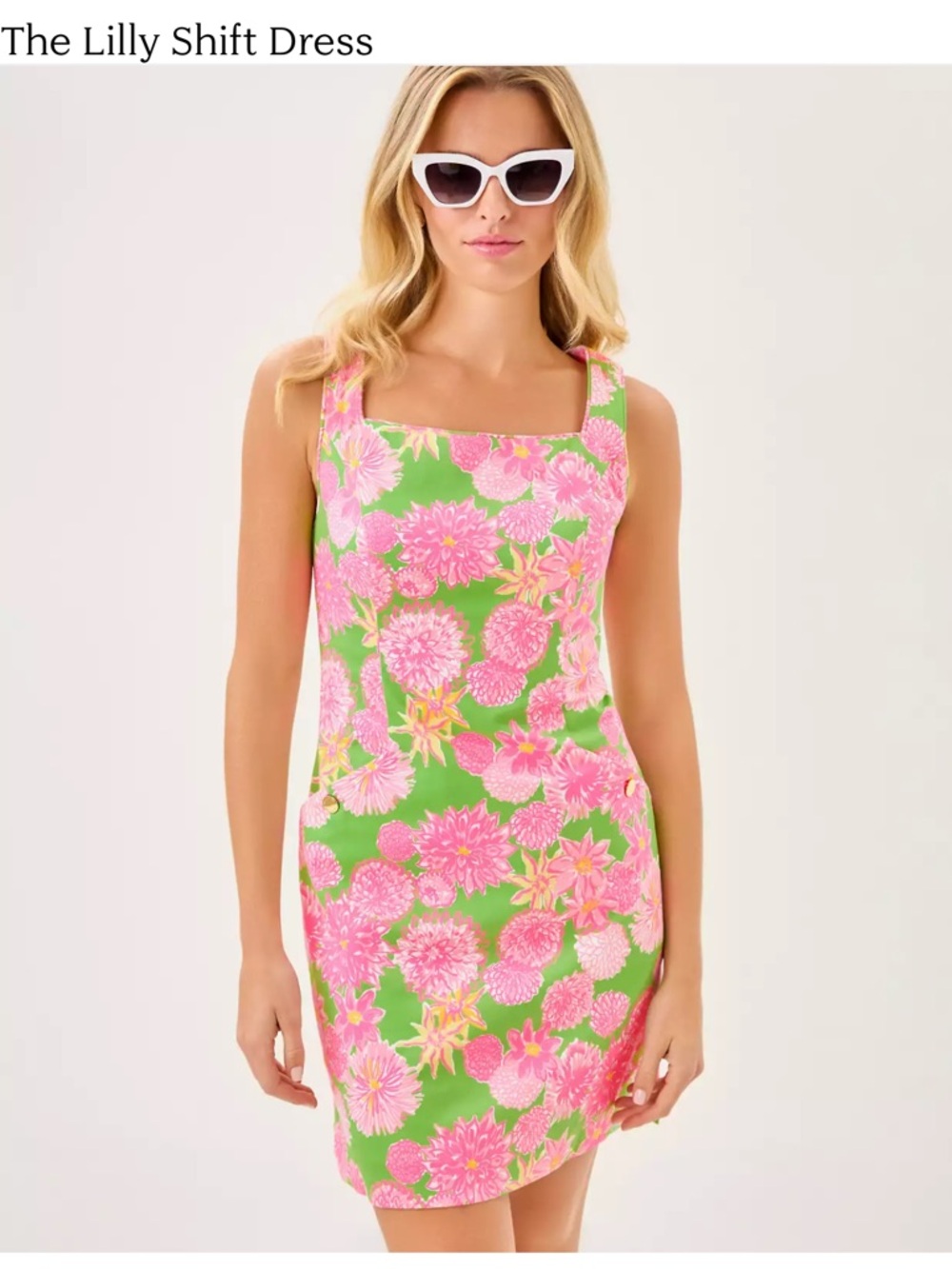 Lilly Pulitzer Green & Pink Floral Sleeveless Shift Dress